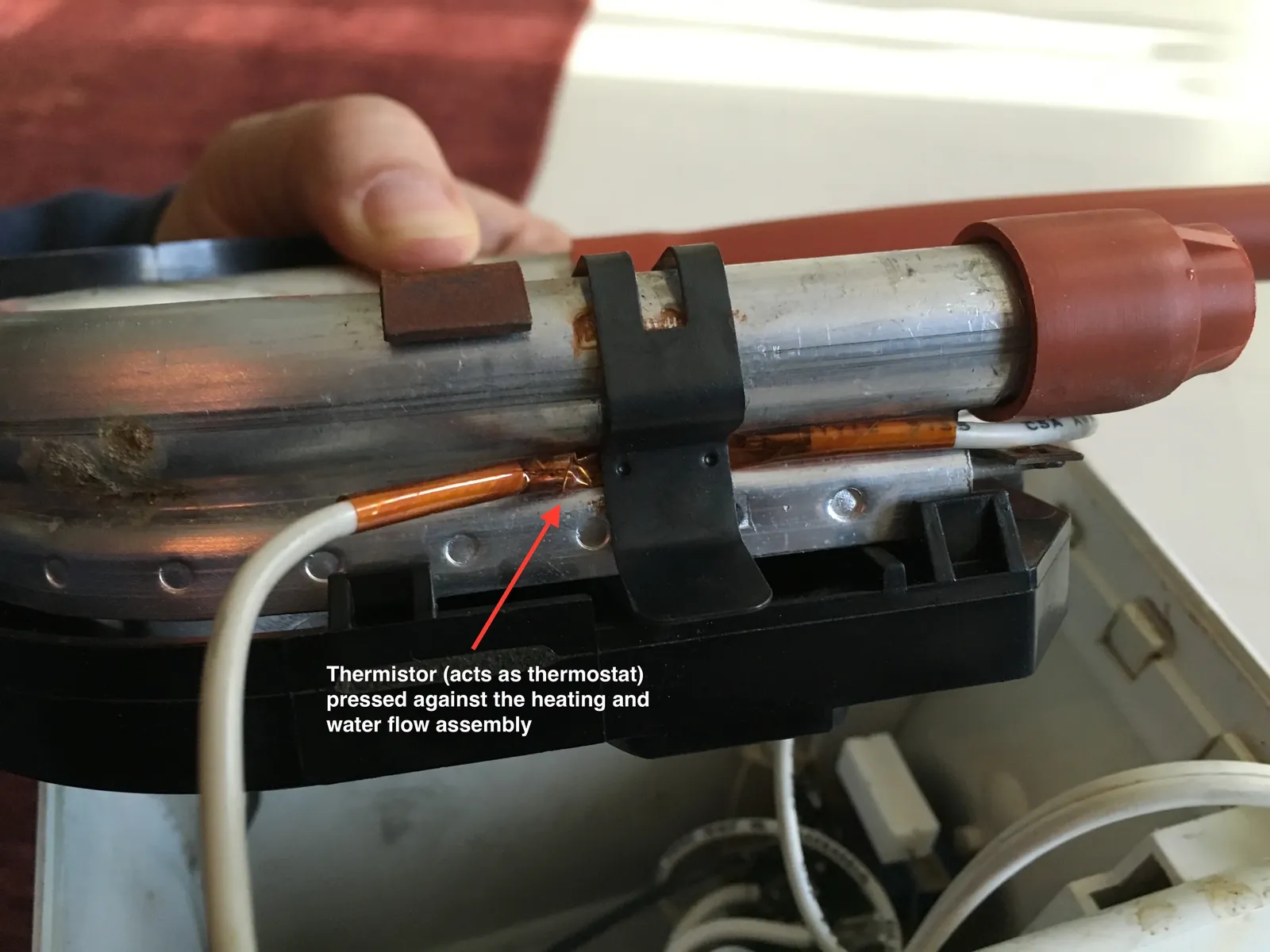 Heating/water assembly, side view